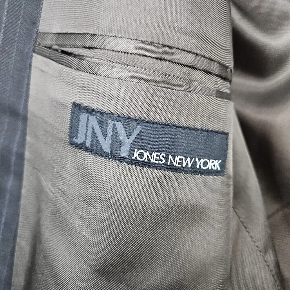Jones New York 2-Pc Suit Blazer‎ 46R Pants 38x28 Charcoal Pinstripes COLLAR SNAG